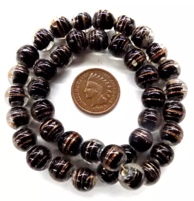 50 Venetian Style Lamp Black Goldstone African Trade Beads    # L1540  READ
