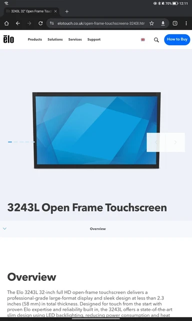 ELO Touchscreen Large Format Monitor Display 81cm 32 " Elo ET3243L