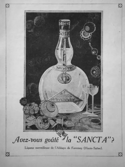 Publicité De Presse 1921 Sancta Liqueur Merveilleuse De L'abbaye De Faverney.
