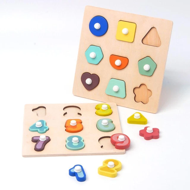 WOODEN SENSORY TOYS Peg Puzzle Board Shapes Matching Knob Puzzles for ...