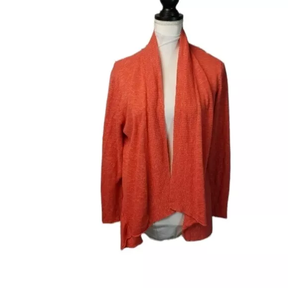 Eileen Fisher coral linen cotton open front cardigan sweater L