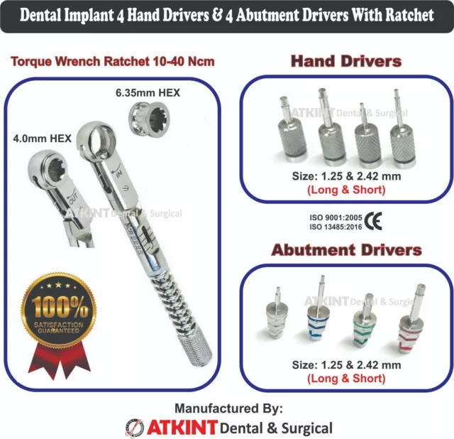 Llave dinamométrica para implantes dentales 10 40 Ncm, 8 unidades,...