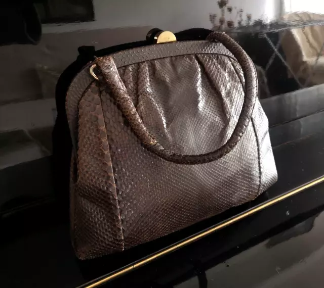 Vintage 1950s-60's Real Snakeskin leather Bag Maroon dyed Mid-century handbag