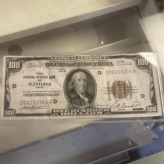 1929 $100 dollar Brown seal United States Note Wrinkled