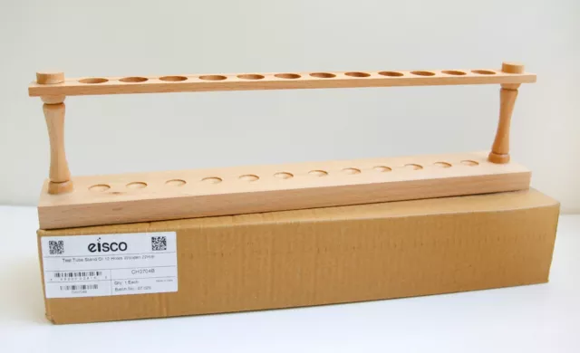 Eisco Labs Wooden Test Tube Stand of 12 Holes 9.75" Wide Polished Wood 22"