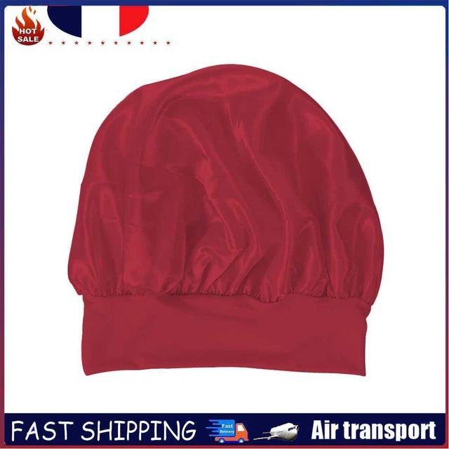Women Night Sleep Hair Cap Satin Adjustable Curly Hair Styling Hat (Red)
