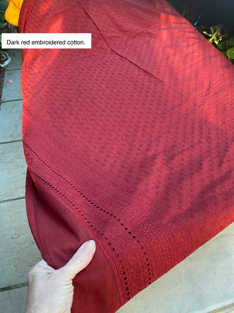 1M Dark Red Broderie Anglaise Cotton Fabric. 44"W. Dressmaking, Home Decor Abaya