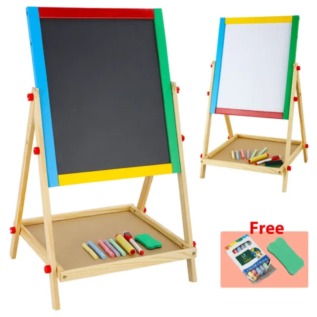 2 In 1 Adjustable Black White Wooden Easel Drawing Chalk Board Childs Art Craft