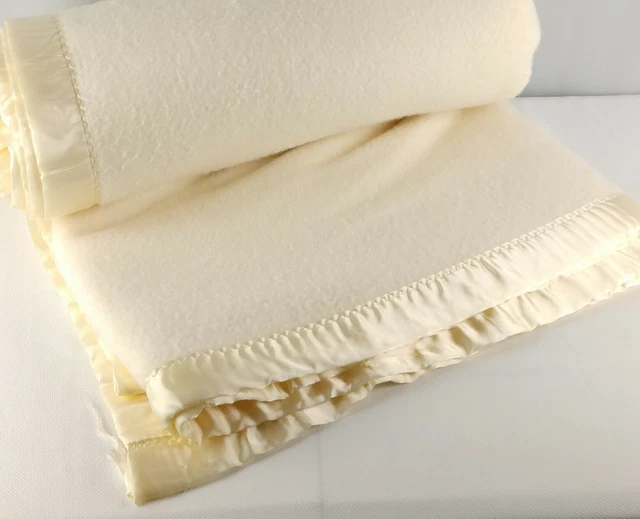 FIELDCREST CREAM Ivory Acrylic Blanket 78 x 86 Inches Satin Trim