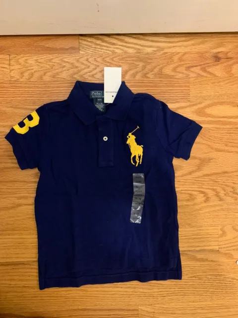 Polo Ralph Lauren Toddlwr Boy 3T Blue Polo Style Shirt With Big Polo Logo NWT