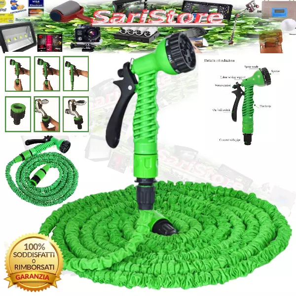Tubo flessibile da giardino estensibile 30 m rinforzato adattabile 1/2