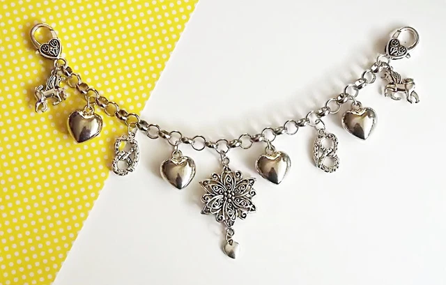 Trachten Herz-Charivari Kette mit versch. Anhänger - Trachtenkette -  22,5 cm