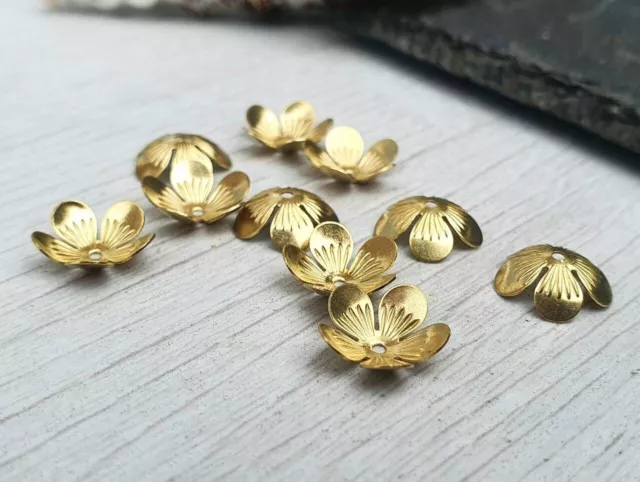 10pcs of 11mm Raw Brass Bead Caps | 5 Petal Flower Bead Caps | Flower