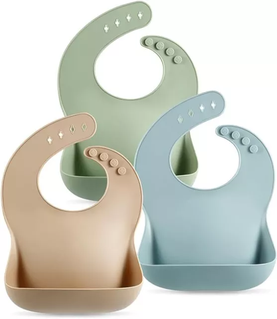 PandaEar Set of 3 Silicone Baby Bibs Waterproof & Soft Unisex for 10 - 72 Month