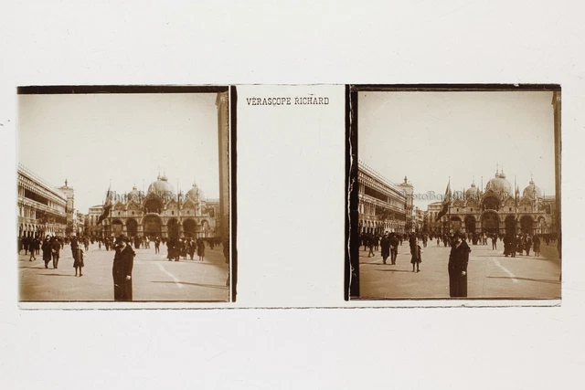 Venedig Platz Wohl Markusplatz Italien Foto Platte De Verre Stereo Vintage #1