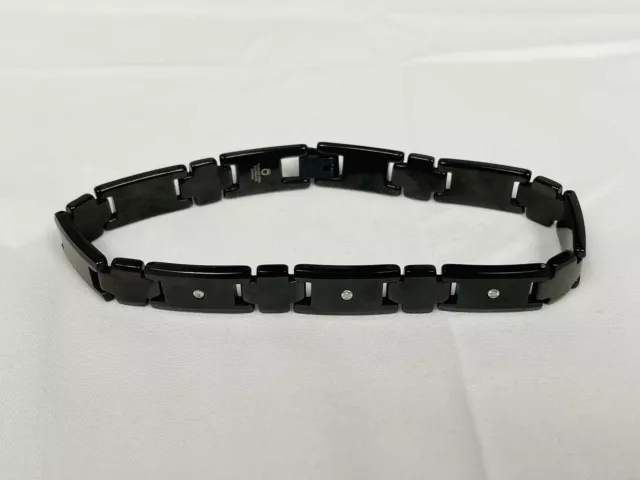 Men’s Black Tungsten Carbide 3 Diamonds Link Bracelet 9”