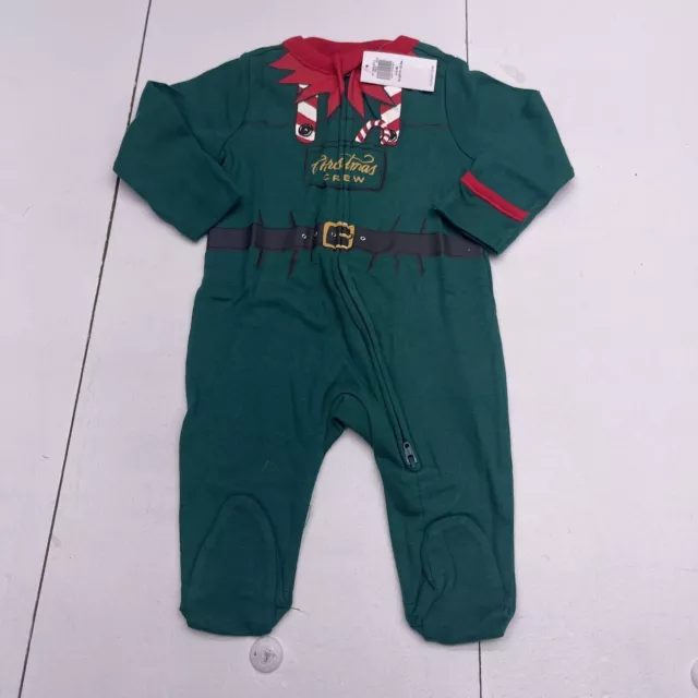 Old Navy Green Christmas Crew 2 Way Zipper Footed Sleeper Infant Size 0-3M New