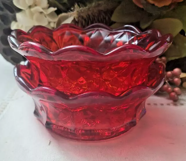 Pair Vintage Fenton Ruby Red  candy dish   Grape Design glows with blacklight