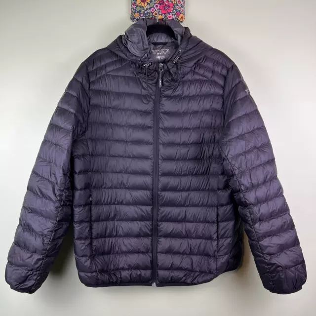Tumi Sz XL Black Packable Water Wind Resistant Travel Hooded Down Puffer Jacket