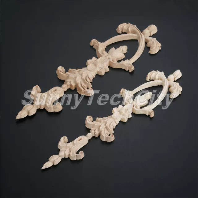 Unpainted Oak Wood Carved Floral Corner Onlay Applique Window Door Cabinet Decor