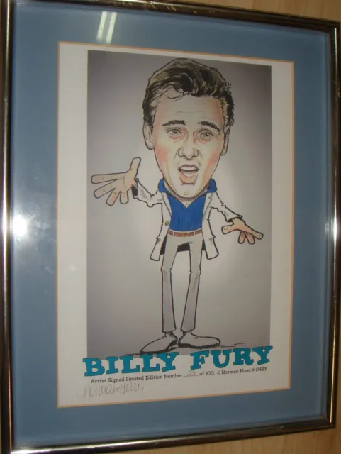 BILLY FURY superb 12"x8" caricature drawing by Norman Hood, signed by the artist