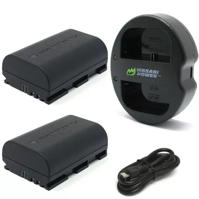 Wasabi Power Battery (2-Pack) & Dual Charger for Canon LP-E6N (2600 mAh, 7.2V)