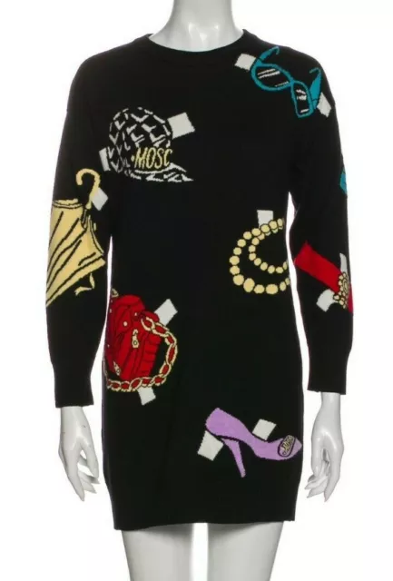 Moschino Couture Accessories Intarsia Paper Doll Sweater Dress Tunic Small $795