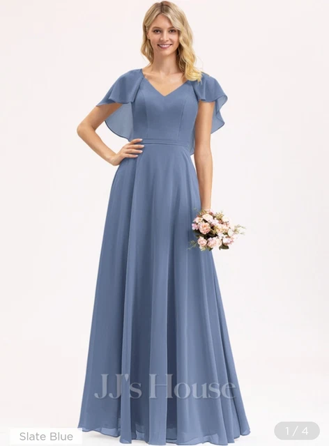 JJS HOUSE A-LINE V-neck Floor-Length Chiffon Bridesmaid/Prom Dress ...