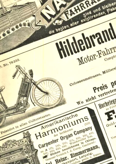 Original historische ZWEIRAD Reklamen : "HILDEBRAND & WOLFMÜLLER BRENNABOR" 1895