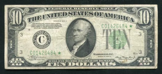 Fr. 2006-C* 1934-A $10 *Star* Frn Federal Reserve Note Philadelphia,Pa Very Fine