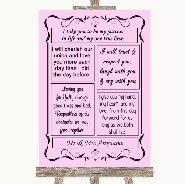 Pink Romantic Vows Personalised Wedding Sign