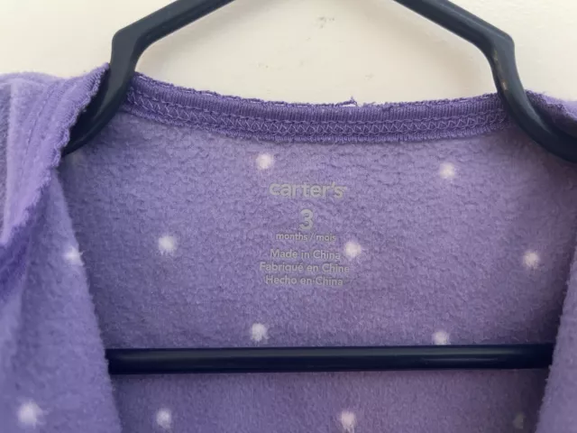 Carters Baby Girl Cute Monkey Small Polka Dot Cozy Fleece Sleep & Play Purple 3M 2