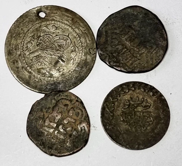 Top Lot Of 4 Ancient Islamic Ottoman Bronze & Silver Coins
