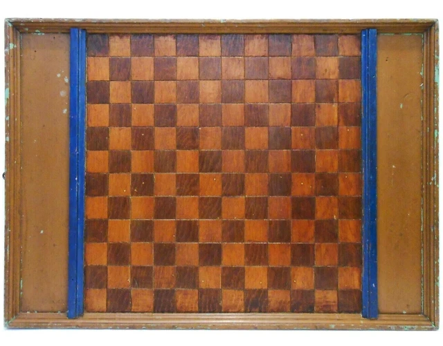 Early 20Th C French Canadian Antique Hand Painted Lg Wooden Game Board 31" X 22"