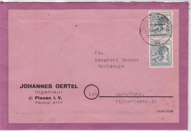Germany 1948 Allied Occupation to Thuringia Plauen Cancel Stamps Cover ref 23235