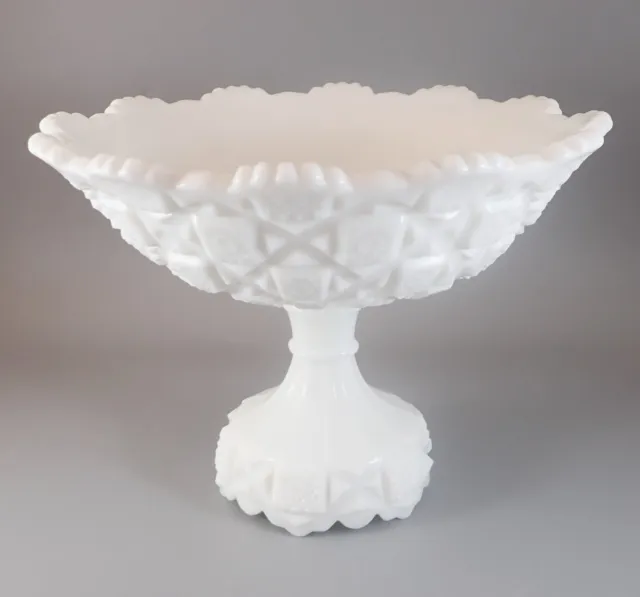 Westmoreland Milk Glass Old Quilt Footed Compote White 9" Diameter