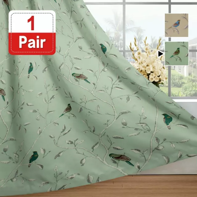Blockout Curtains Living Room Birds Printed Vintage Curtain Draperies Thick Soft
