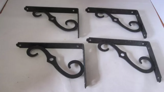 4 Scroll Shelf Brackets Cast Iron 8" x 5 1/4" Black