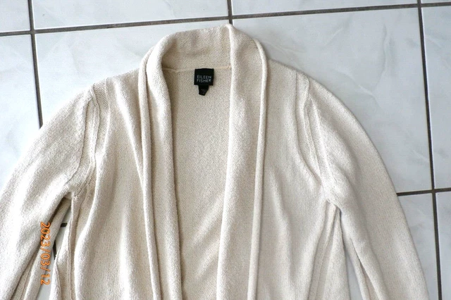 Eileen Fisher Damen-Cardiganpullover offen vorne Baumwollmischung Elfenbein Gr. M F94 3