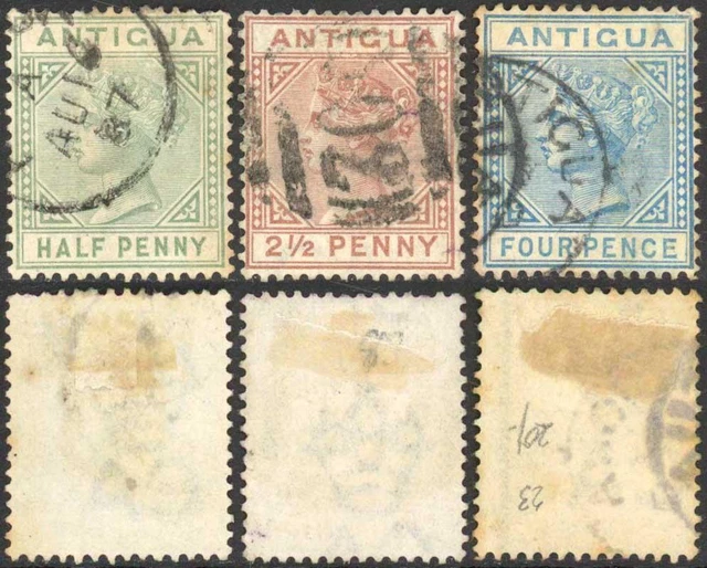 Antigua SG21/3 Wmk Crown CA set of 3 (4d tone spots)