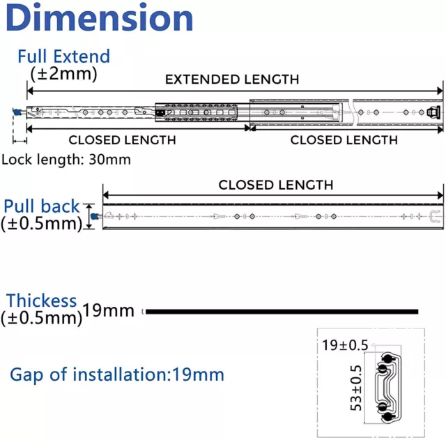 2x Locking Drawer Slides 125KG Heavy Duty Runners Trailer Draw Slide 3