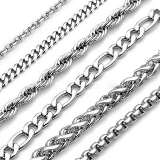 Mens Womens Stainless Steel Chain Silver Curb Link Necklace 18"- 30" 2-9mm