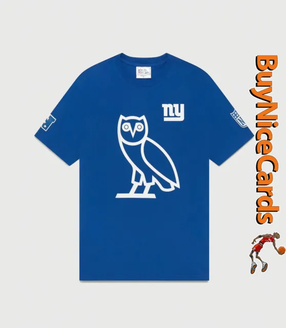 Drake's October's Very Own OVO NFL New York Giants OG Owl T-Shirt Blue Sz Lrg