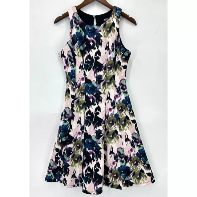 SLNY Dress Womens Sleeveless Fit & Flare Floral Round Neck Multicolor Size 8