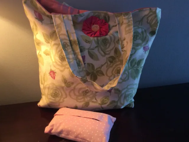 Handmade Fabric Childrens Lined Bucket Bag And Tissue Holder - Pink/green Floral
