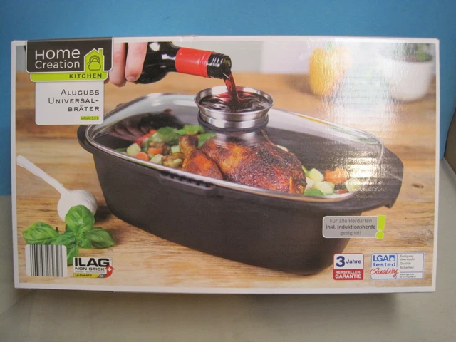 Aluguss Bräter,Kasserolle,Schmortopf,Glasdeckel,5,5 Liter,Aroma Deckelknopf,Neu