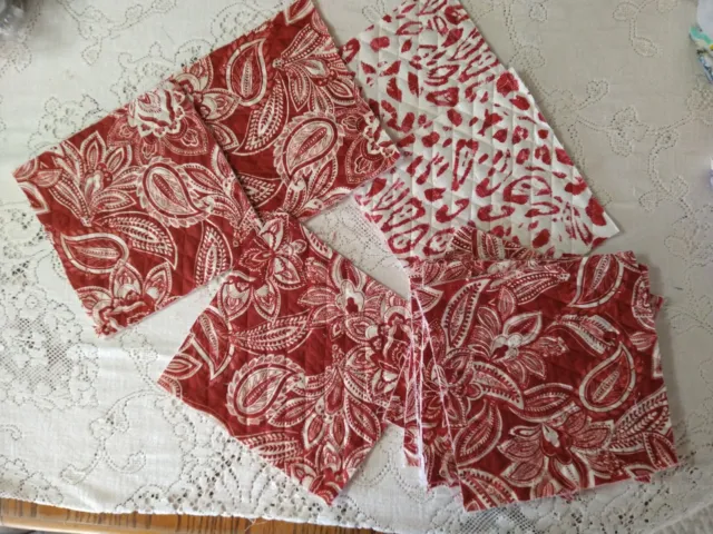 10 Pre-Quilted Squares Pack Double Face Fabric Casa Paisley Country Red Floral