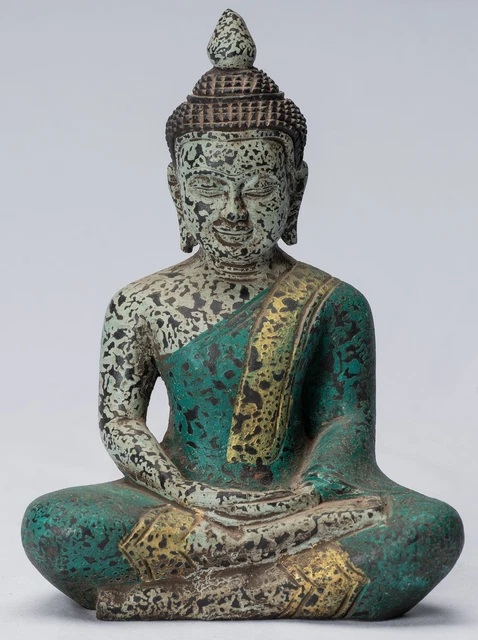 Antique Khmer Style Wood Seated Buddha Statue Dhyana Meditation Mudra - 21cm/8"