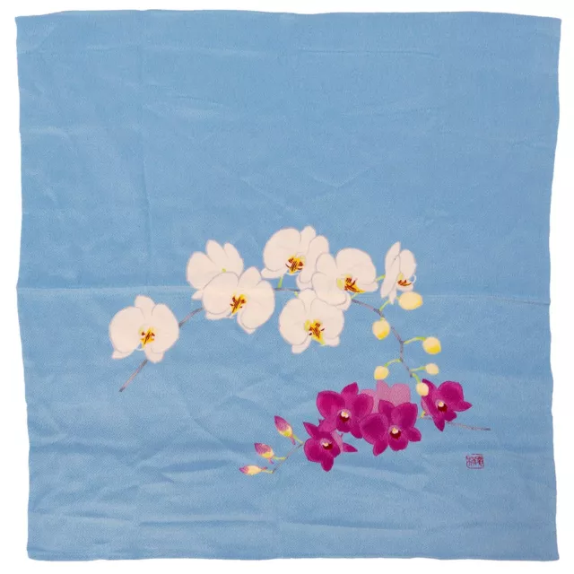 VTG Blue Silk Floral Design Furoshiki Size 67 X 69 cm: Oct23-J