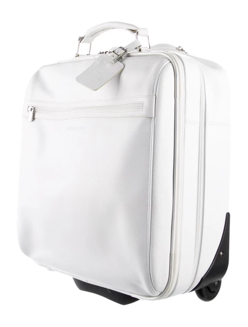 LONGCHAMP Rolling Carry On Case White Leather Luggage Suitcase Bag Travel